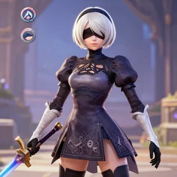 Screenshot of 2B (Nier Automata) as an Overwatch hero