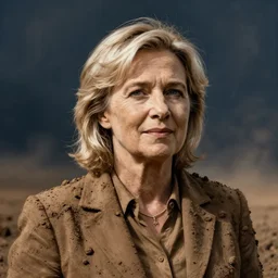 portrait of marine le pen made of mud