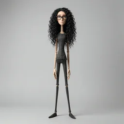 a tall, stick - thin, young woman with long, curly black hair and glasses, gawky figure by greg rutkowski