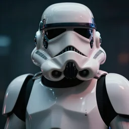 close - up cyberpunk stormtrooper, moody lighting, 8 k, cinematic,