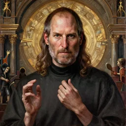 Medieval painting of Steve Jobs as Jesus Dramatic. High resolution. Highly detailed. Art station. 8k