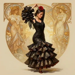 traditional spanish flamenco dancer, full body shot, intricate, highly detailed, digital painting, artstation, concept art, matte, sharp focus, illustration, hearthstone, art by artgerm and greg rutkowski and alphonse mucha