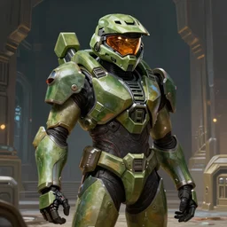 character portrait of a helmeted samus aran from metroid wearing bulky combination halo armor and varia suit standing cautiously in an ancient temple, 8 k, realistic shading, digital painting, video game, matte painting, concept art, illustration, halo infinite, metroid, good value control, tense atmosphere, moody lighting, vibrant colors, john singer sargent