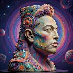 a side view of a surreal portrait statue of elon musk as a psychedelic neural tiki reptile stone god by naoto hattori, android jones, and chris dyer, deep bold colors, galactic dmt entity, depth of field, intricate beautiful painting, billions of details, octane render, portal, 8 k, detailed vector, trending on artstation, cgisociety wow!!!!!