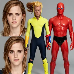 seamless amalgamation, emma watson's head, clayface's body, martian manhunter's costume, plasticman's color, david hamilton photography