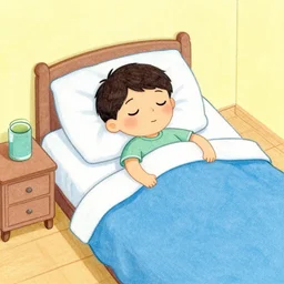 drawing of a boy in bed dreaming