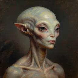 portrait, extraterrestrial lifeform, non human, intelligent, peaceful, cultured, friendly, dramatic lighting, painted by andreas rocha