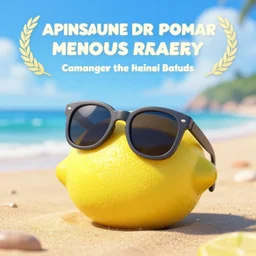 a lemon relaxing on a beach with sunglasses, pixar, octane render, cinematic, award winning composition