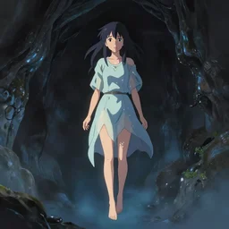 beautiful young Himalayan woman with psychic powers, floating in a cave, sad, futuristic, somber, sci-fi summer fashion , by Makoto Shinkai and Wojtek Fus, by studio trigger, rossdraws, dramatic lighting, reflective light
