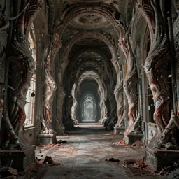 abandoned and decrypt gargantuan corridor, fleshy HR Giger style, Alien, Wide angle, featured in artstation, octane render, cinematic, elegant, intricate, 8k