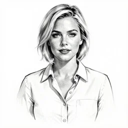film still of brittany murphy presenting vlog, short blonde hair, beautiful face, wearing shirt, realistic proportions, ink, black and white, illustration, cinematic composition, lineart, clean lines, sean phillips
