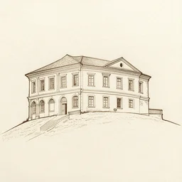 etched roman house on a hill