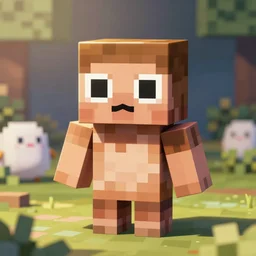 tiny creature made of one brick, big cute eyes, cute looking, kawaii, sharp focus, character, game concept art, blocky, mixels, flat toon style like katamari damacy, pokemon inspired, blocky like minecraft, promotional image