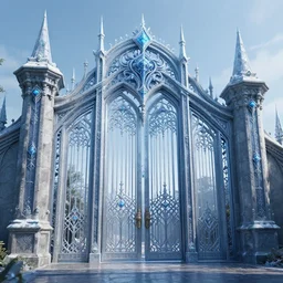 a very detailed concept art of intricate gates to frost, trending on artstation, symmetry, digital art, 4 k, hyper realistic, octane render, sharp focus