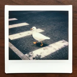 Dodo crossing a crosswalk, polaroid