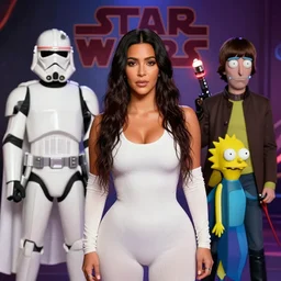 kim kardashian in star wars with the beatles and bird person from rick and morty simpsons style high detail