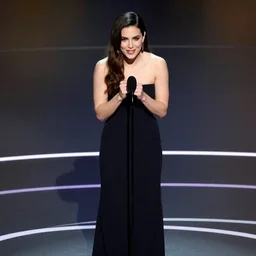 an actress giving academy awards acceptance speech in the spotlight on the stage