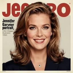 “Jennifer Garner portrait, color vintage magazine illustration 1950”