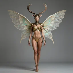 steampunk fitness model thoth with fairy wings and elk antlers by karol bak and rebecca guay