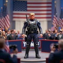 diorama effect photo of master chief at a trump rally