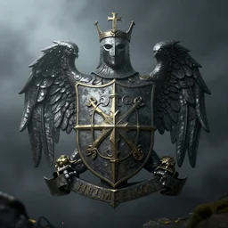 heraldic coat of arms, gloomy and foggy atmosphere, octane render, rembrandt, cgsociety, artstation trending, horror scene, highly detailded