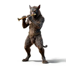 fierce satyr with pan flute, high detail digital art, full body, standing, isolated on a pure white background, centered, whole figure in frame, sharp focus, studio lighting