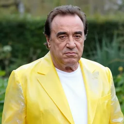 portrait of a danny devito shiny yellow transparent leather suit in an english garden, english face, refined features, moon goddess, long snow - white hair by jean gerome, edward hopper and james jean, hyper detail, 8 k, high resolution, ultra detailed