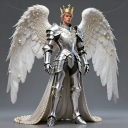 full body digital painting of ajustin bieber as a king seraphim knight, in a pearl armor magicpunk chrome body sculpted intricate armor. big medium small details, reflect 8 k uhd, unreal engine, octane render in the artstyle of finnian macmanus, john park and greg rutkowski