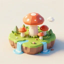 a cute little matte low poly isometric mushroom island, waterfalls, mist, lat lighting, soft shadows, trending on artstation, 3d render, monument valley, fez video game,