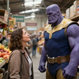 photo of thanos looking for his mom inside the market, 4k