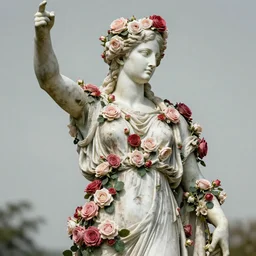 portrait of a greek statue covered in roses, by julia pott