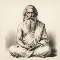 portrait sketch of a cool sadhu meditating with a long beard, etching by louis le breton, 1 8 6 9, 1 2 0 0 dpi scan