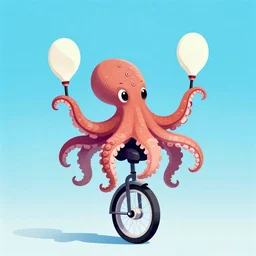 a juggling octopus on a unicycle, digital art