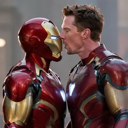 benedict cumberbatch as iron man, marvel cinematic universe, making out, photo, highly detailed, cinematic still