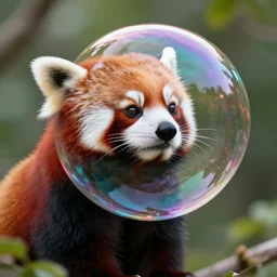 ( soap bubble ) ( ( red panda ) ), ( soap bubble ) resembles a ( ( red panda ) ), digital art, realistic, octane render, professional, high quality, dof, bokeh