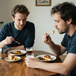 two blokes having breakfast