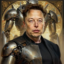 portrait of elon musk, robot steampunk, horizon zero dawn machine, intricate, elegant, highly detailed, ray tracing, digital painting, artstation, concept art, smooth, sharp focus, illustration, art by artgerm and greg rutkowski and alphonse mucha, 8 k