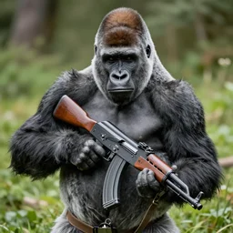 silverback gorilla holding an AK-47