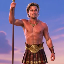 brad pitt as Achilles from Troy (2004) as seen in Disney Pixar's Up (2009) 👀, epic lighting, hd