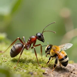 A giant ant fighting a giant bee