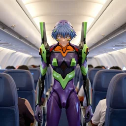 rei _ asami evangelion, high detail airplane cabin, symmetrical, pilot, evangelion