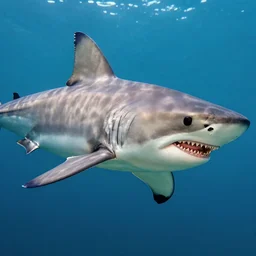 very detailed shark on color photograph