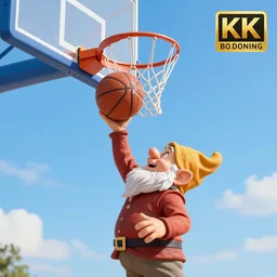 a dwarf is dunking a basketball, digital art, highly detailed, realistic, bright colors, 8 k