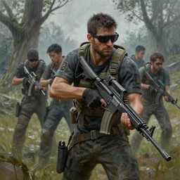 painting of swat in counter - strike online, l by 司 机, 橡 树 山 雨, 黄 凤 年 啊, ruo xin, rongzhen luo, fenghua zhong, ruan jia. fine details, trending on artstation.