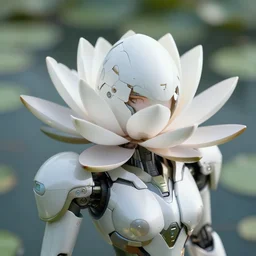 futuristic nymphaea themed mecha waterlily upper body, sepals forming helmet, highly detailed, nymphaea, 8 k hd resolution, barbatos gundam with botanical inlay, bandai box art, star wars, makoto kobayashi, frank gehry, raymond swanland