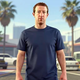 Mark Zuckerberg in the style of GTA 5 cover art