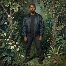 kanye west in the garden of eden by caravaggio, highly detailed, intricate details, oil painting, deep impasto