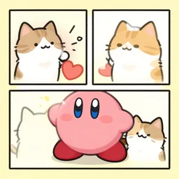 Kirby in a cute comic about cats