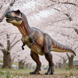 a portrait photo of t _ rex at a sakura tree, side shot, by shunji dodo, 8 k resolution, high quality