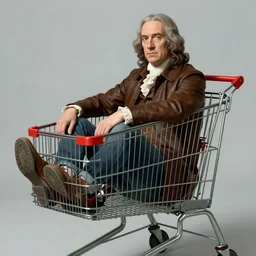 john hancock is sitting in a shopping cart, realism, proportions, 1 6 f, stylization for fallout 4